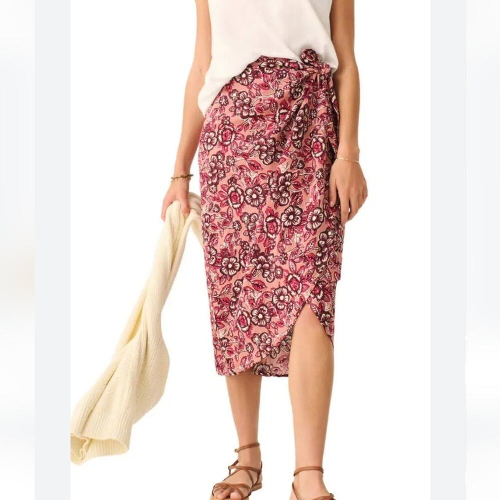 Faherty Pacifica Linen Wrap Boho Beach Travel Floral Pink Linen Skirt small